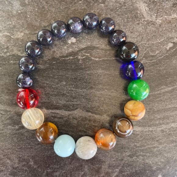 Multicolor Natural Stone Gemstone Bead Bracelet Elastic Stretch Jewelry - Picture 3 of 7